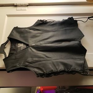 Black Real Leather Zippered Motorcycle Vest